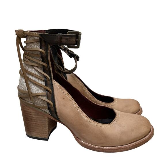 Freebird by Steven Womens Raeanne Leather Heeled Ankle Shoes Size 10 Beige Multi - Picture 1 of 14